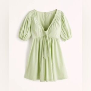 Abercrombie & Fitch Cinch-Front Poplin Mini Dress in Light Green